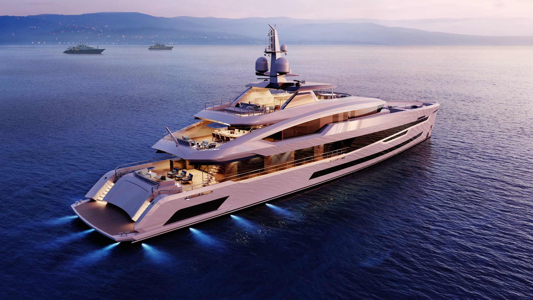 Superyacht at dusk — boutique yacht management