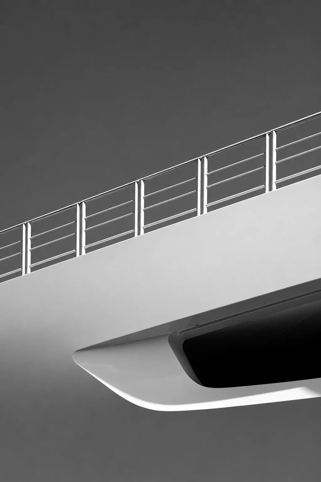 Minimal geometric lines across a contemporary yacht exterior.