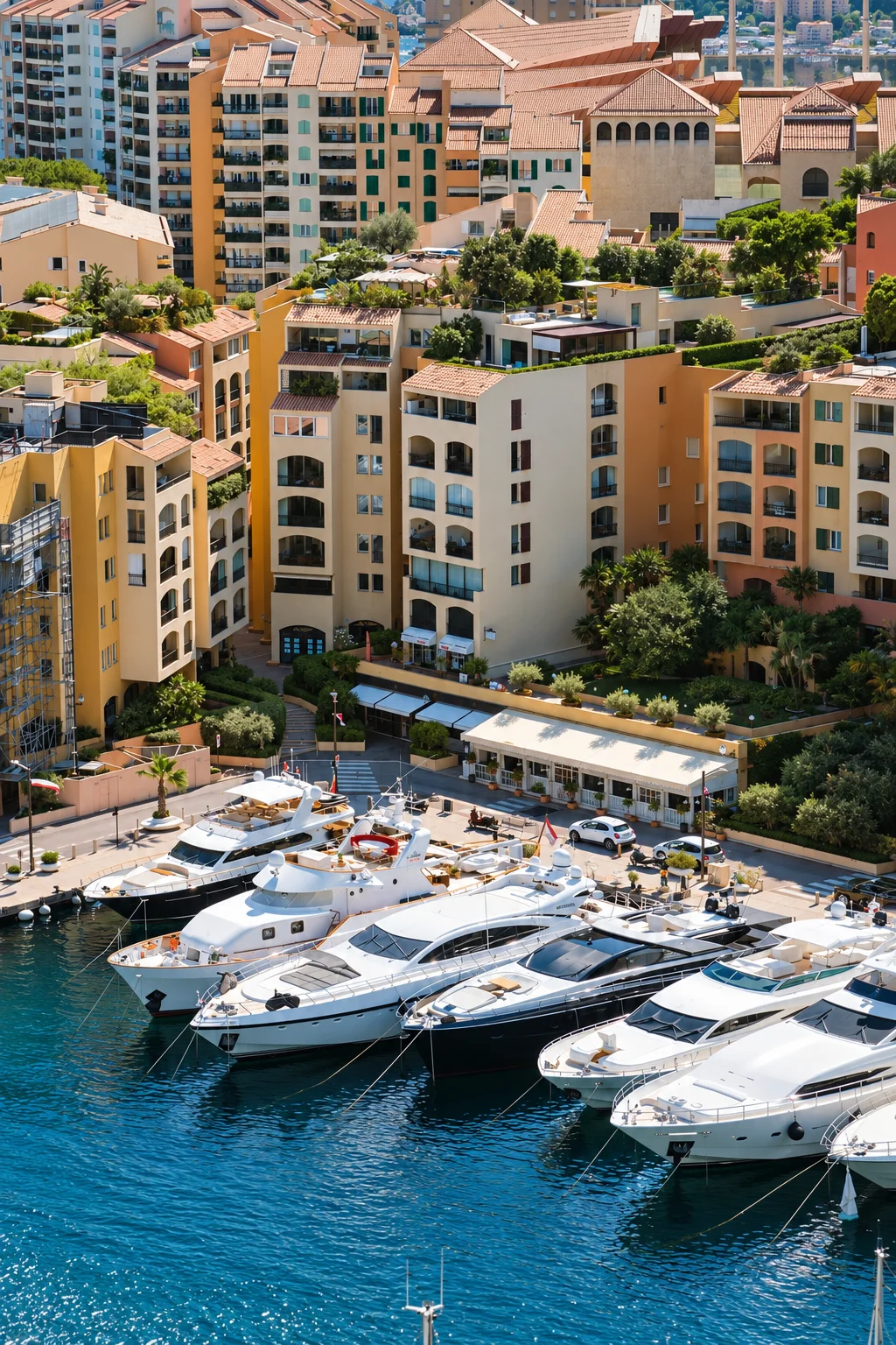 A luxury marina surrounded by Mediterranean villas.