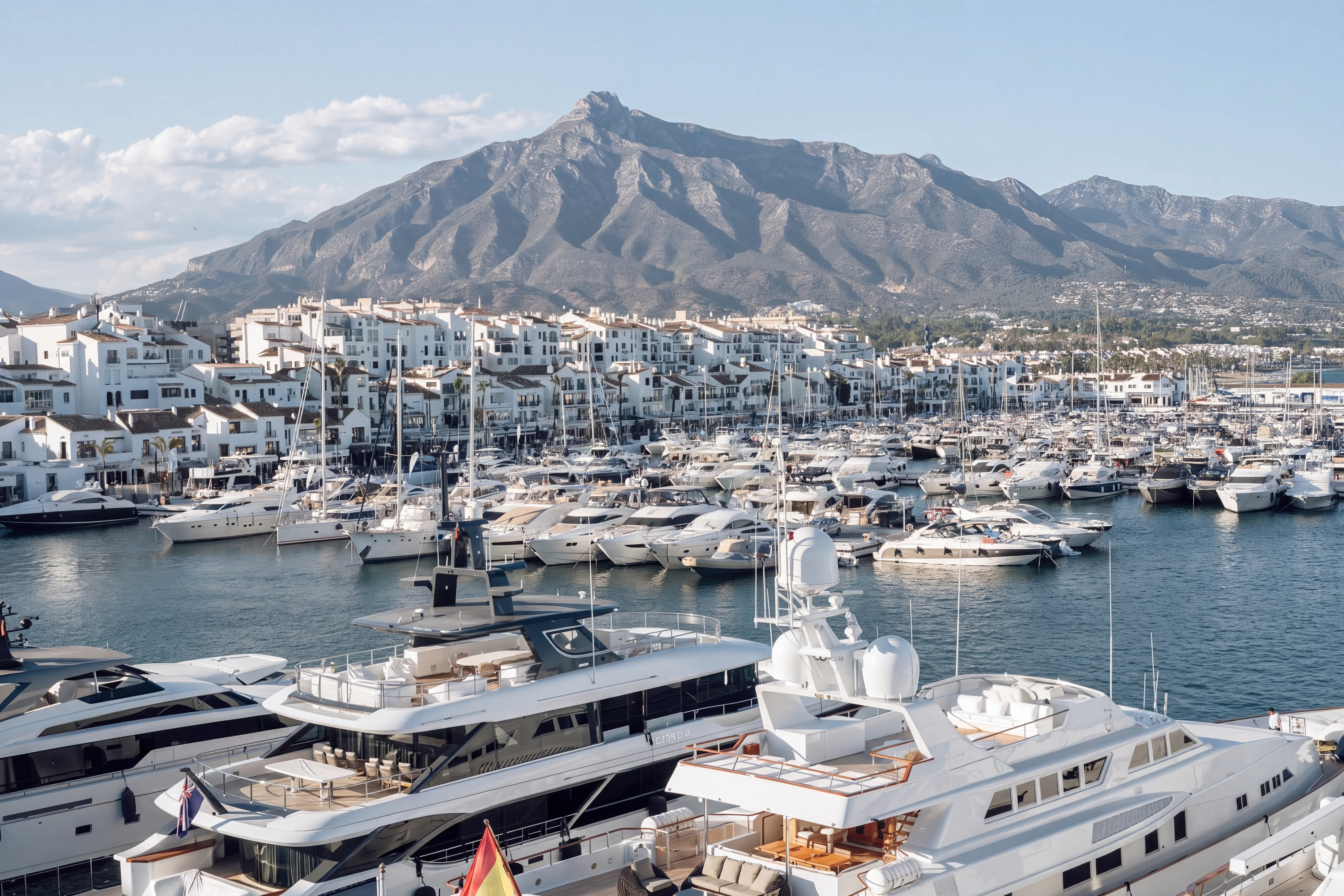 Aerial view of a marina along the coast