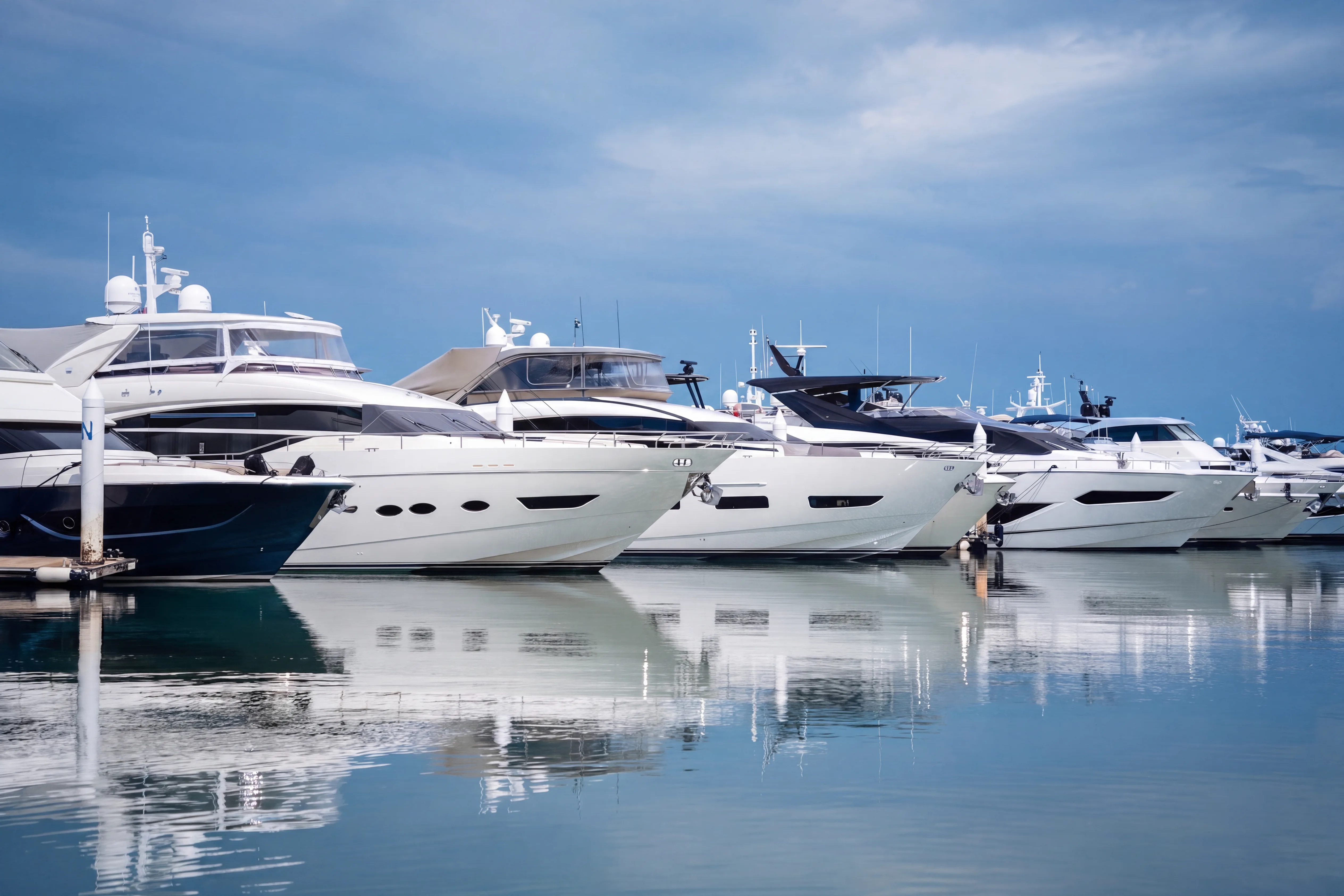 Luftaufnahme von Yachten, die Seite an Seite in einer Marina liegen