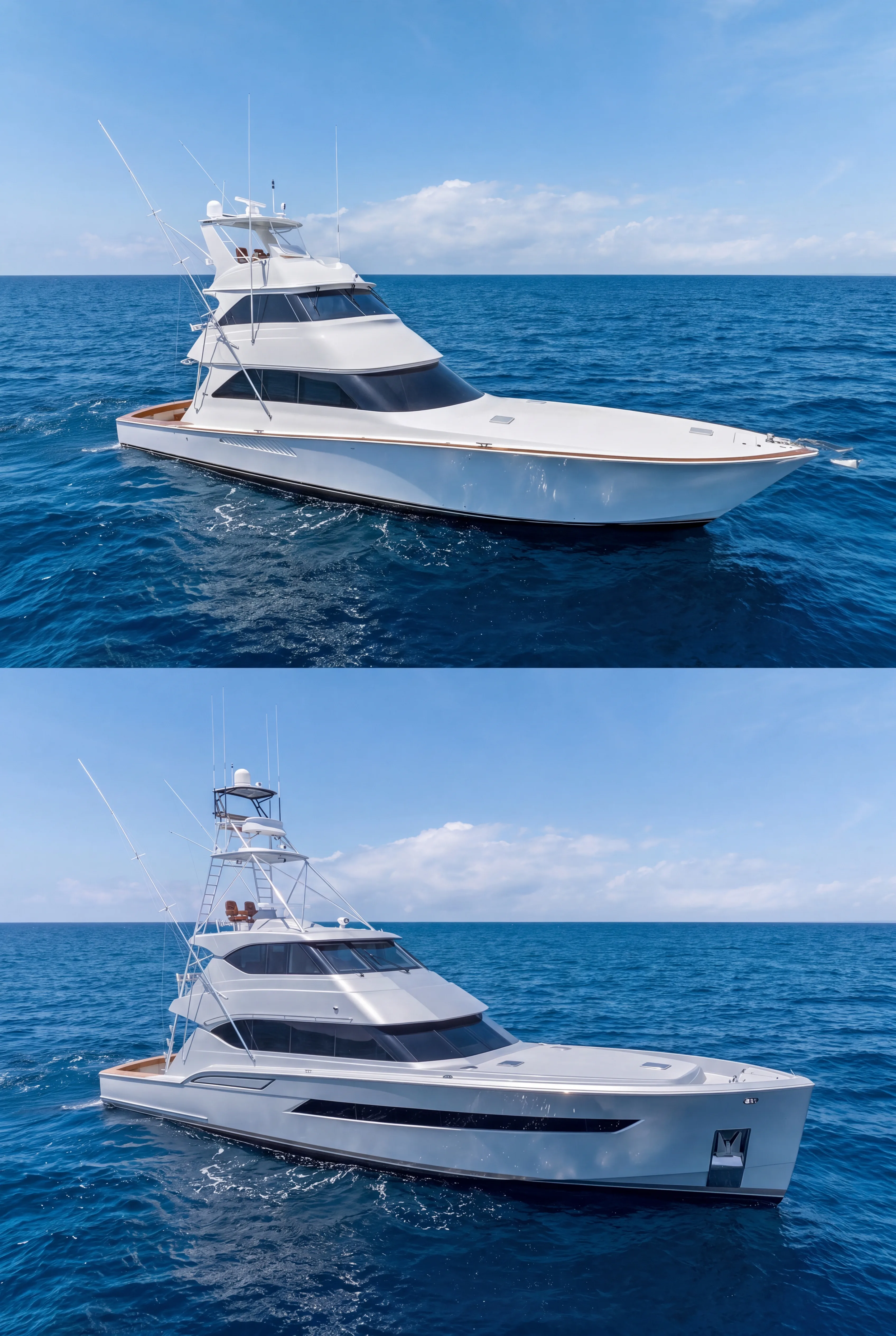 A yacht under way over clear water — the offshore future of a refitted sportfishing yacht