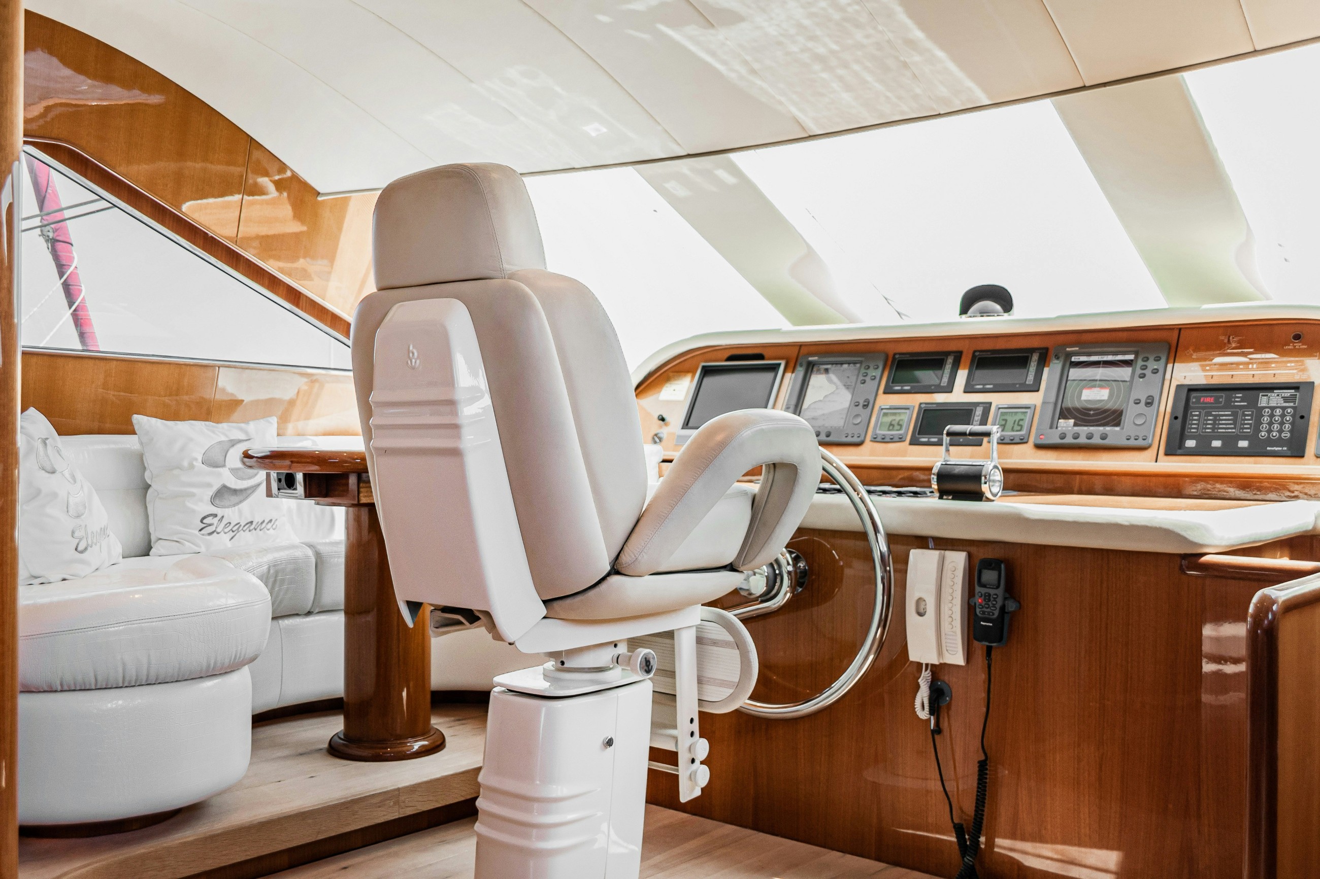 Yacht bridge with captain's helm and navigation instruments