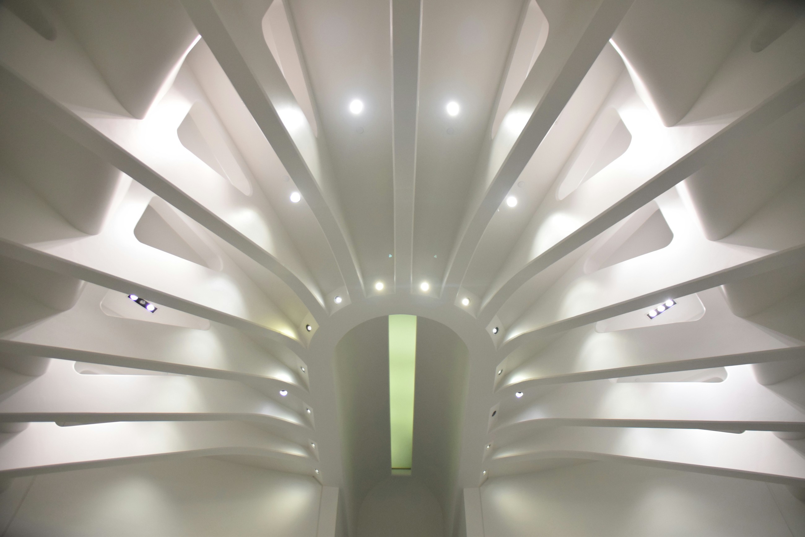 Yacht hull interior under construction at shipyard