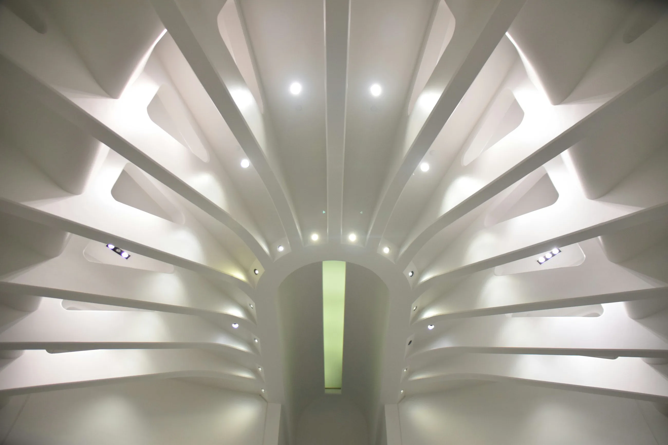Yacht hull interior under construction at shipyard